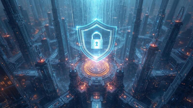 AI security and ethics at the core — a digital city protected by compliance and trust